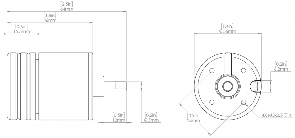 2D Drawing showing M3 hole spacing